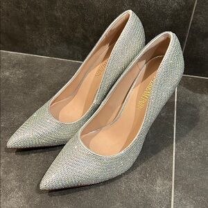 Dream Pairs Silver Crystal Pointed Toe Stiletto Pumps